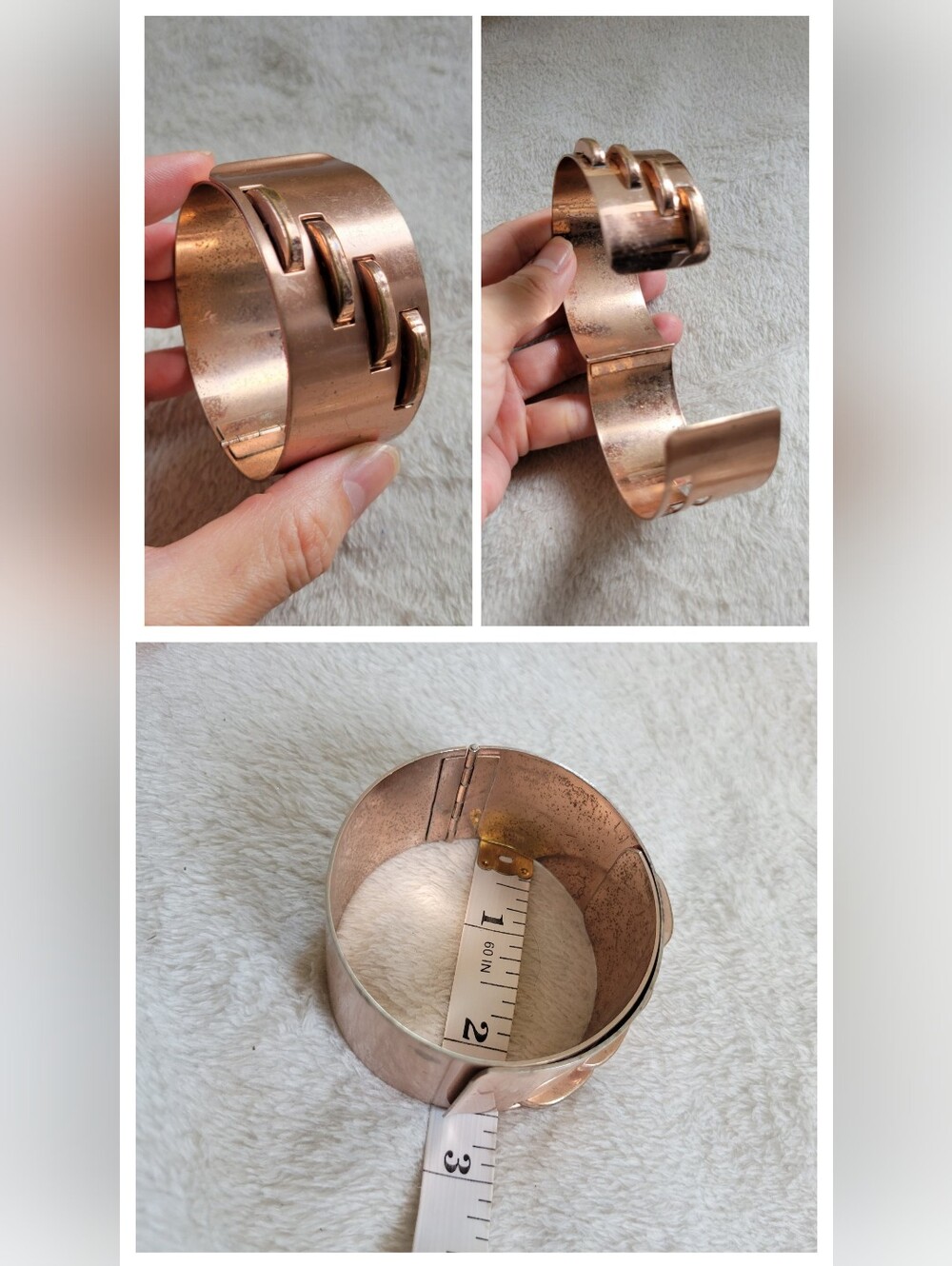 Mixed Y2K Gold/Rose/Bronze Tone Metal Rustic Hinge Cuff Bracelet Bundle [4pc] - Picture 4 of 11
